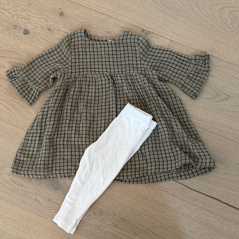 Angel Dear Plaid Dress with White Leggings